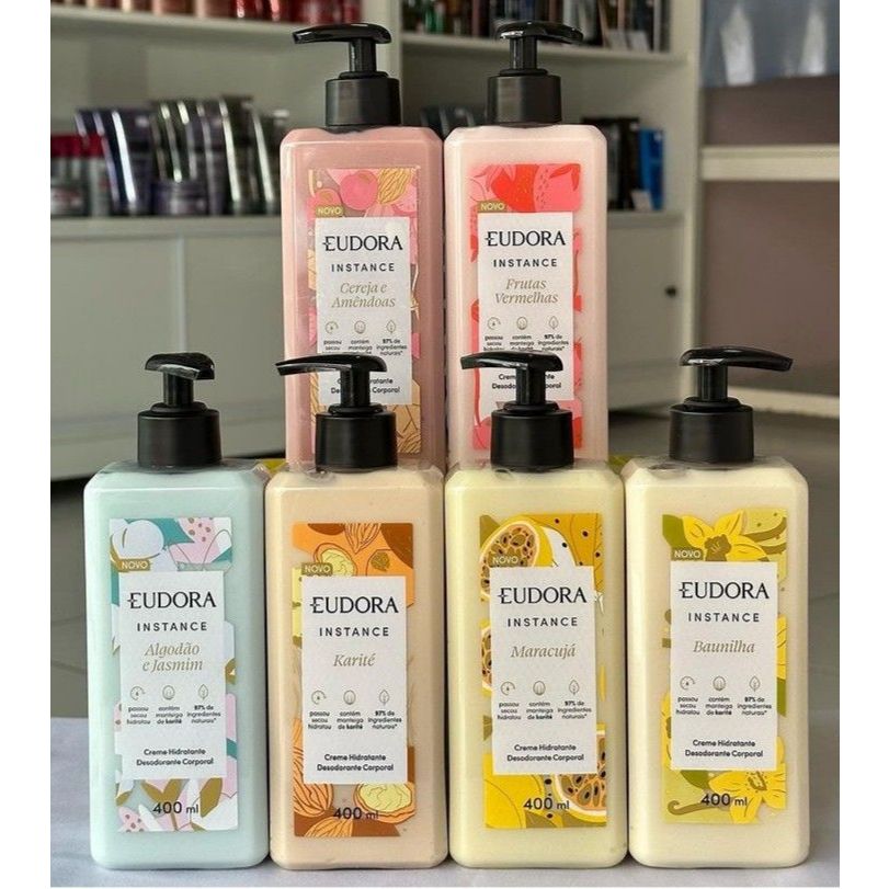 Creme Hidratante Desodorante Corporal Instance Eudora Vanilla Caramel, rosa absoluta, ameixa e praline