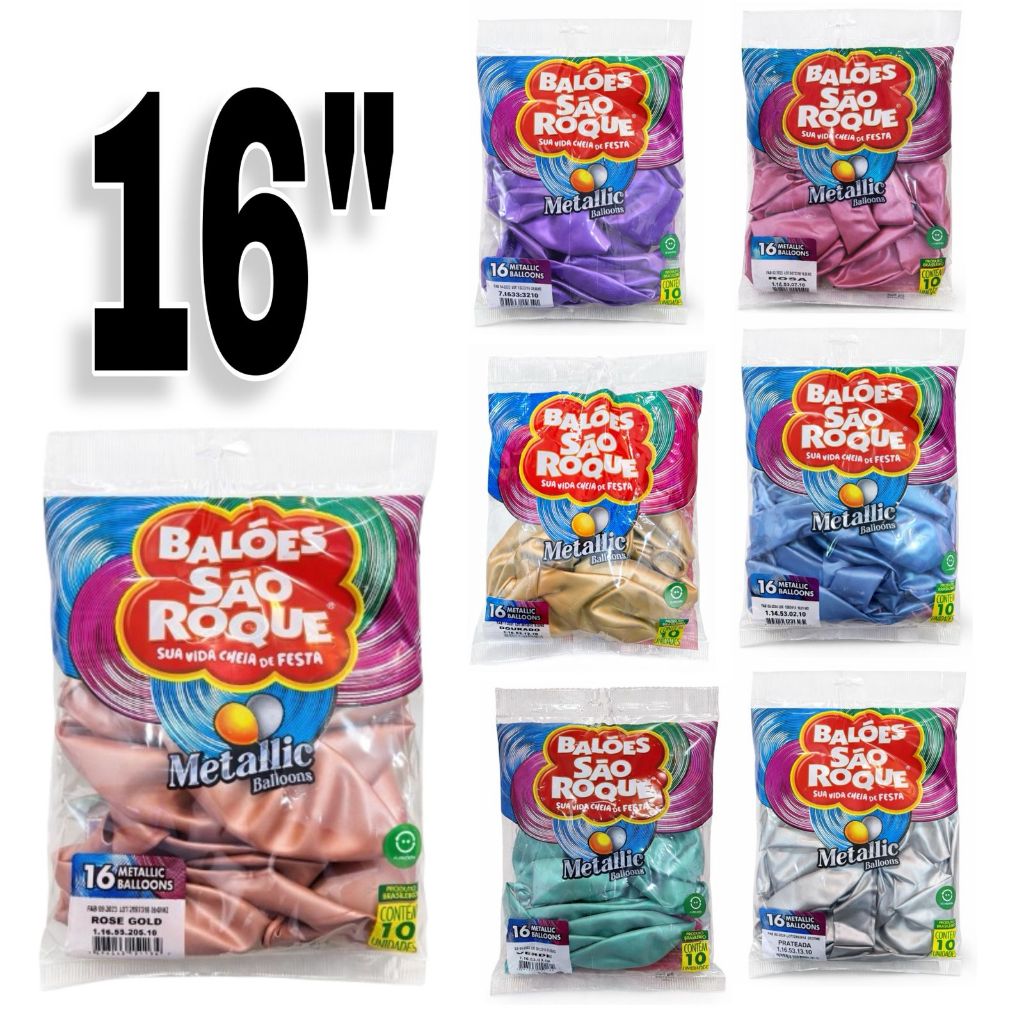 Balão Metalizado São Roque N°16 - Festas e Aniversários- 10 unidades/pacote em Oferta na Shopee