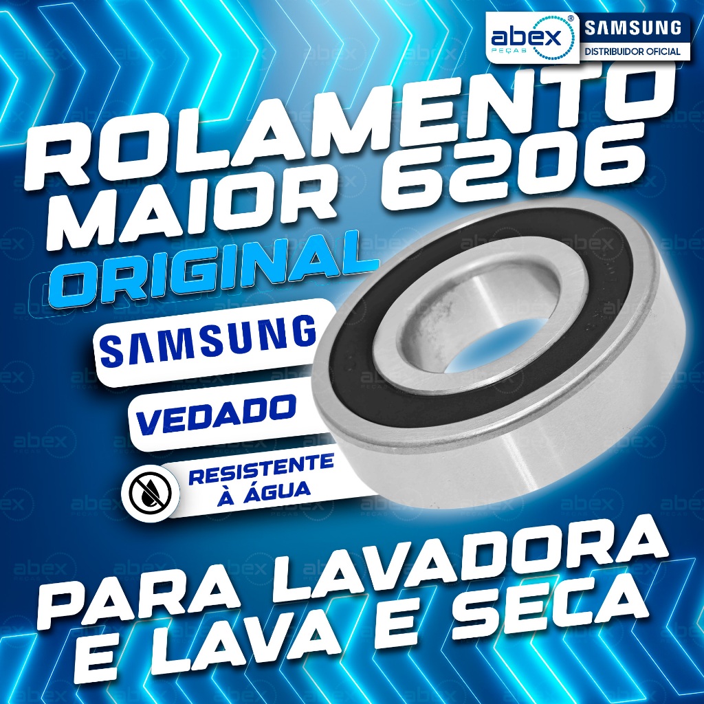 Rolamento Emborrachado 6206-2RS1 Para Lavadora Lava Seca Samsung WD10M WD11M WD106 WD0854 Original