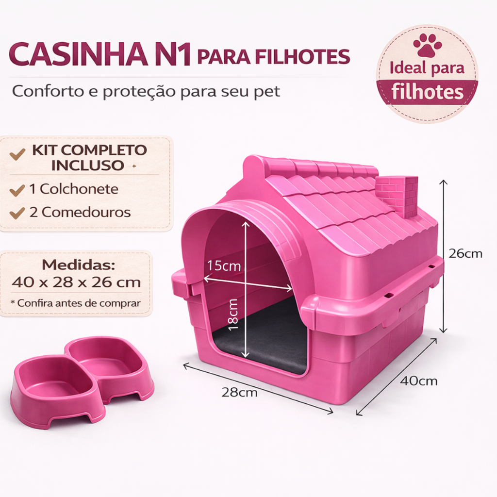 Casinha Plástica N1 para Cachorro Pequeno com Colchonete e Comedouros em Oferta na Shopee