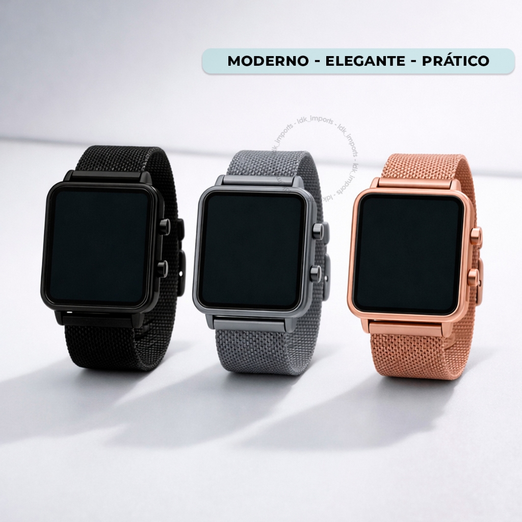 Relógio Digital Led Feminino Eletronico Quadrado Elegante Casual Watch Preto Dourado Rose Prata em Oferta na Shopee