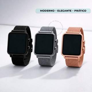Relógio Digital Led Feminino Eletronico Quadrado Elegante Casual Watch Preto Dourado Rose Prata