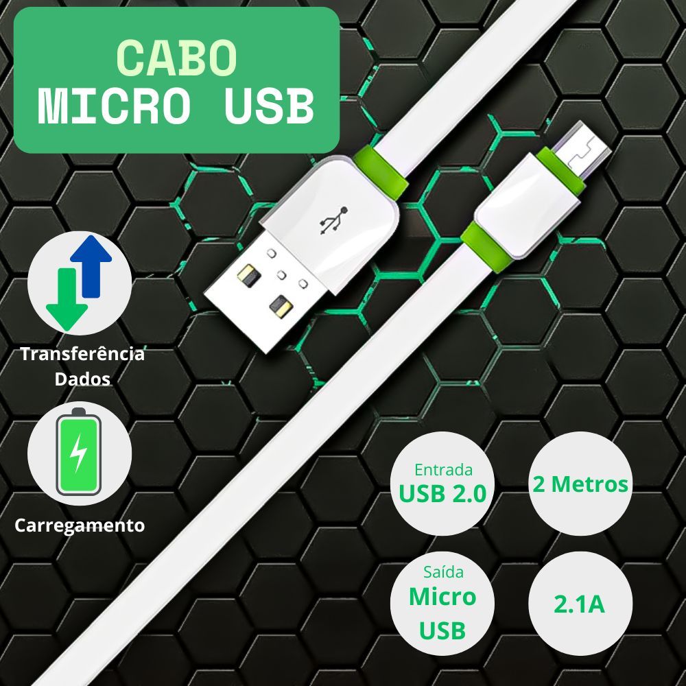 Cabo Carregador Dados V8 Micro Usb 2m Xbox One Celular Smartphone