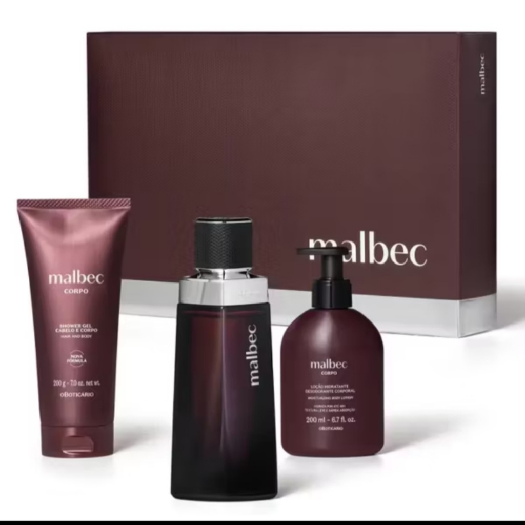Kit Presente  Malbec Tradicional : Colônia 100ml + Sabonete liquido 250ml + hidratante 250ml + Caixa Rígida