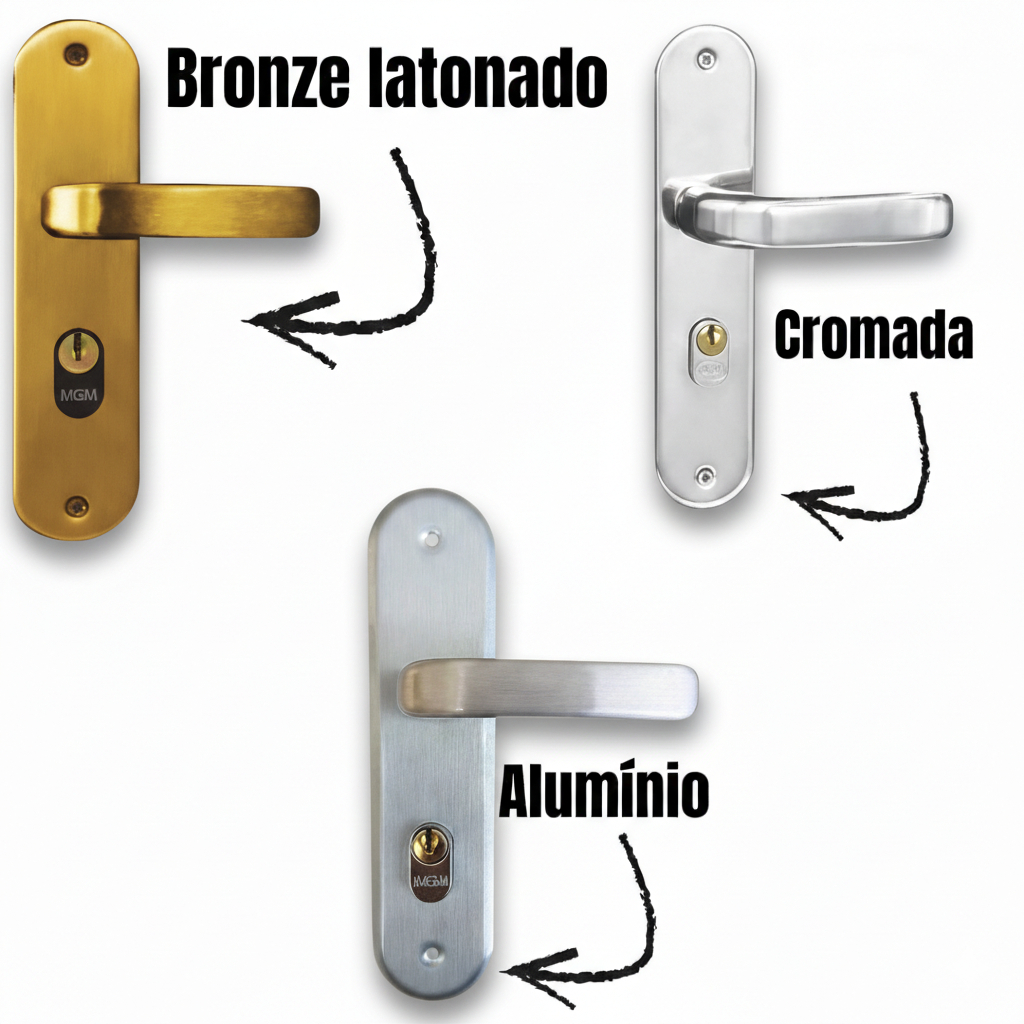Fechadura de Porta de Casa Stilo Residencial Externa Sala Cozinha Bronze Dourada aluminio  e  Cromada MGM em Oferta na Shopee