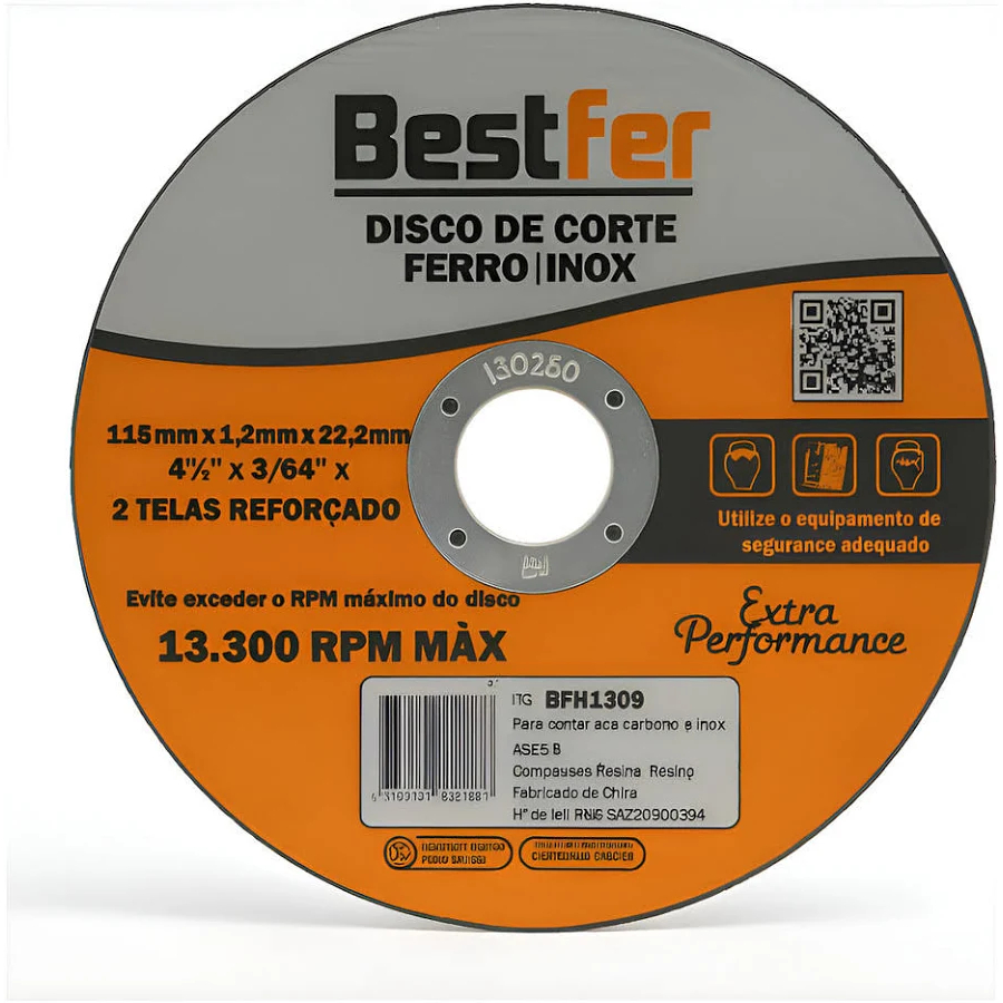 Disco de Corte Ferro / Inox 115mm x 1,2mm x 22,2mm BESTFER