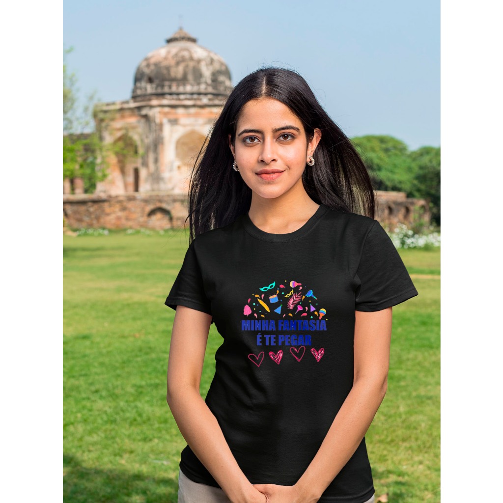Camiseta Feminina Baby Look Frase Engraçada/Cantadas de Carnaval Minha Fantasia é Te Pegar 100% Algodão Diversas Cores