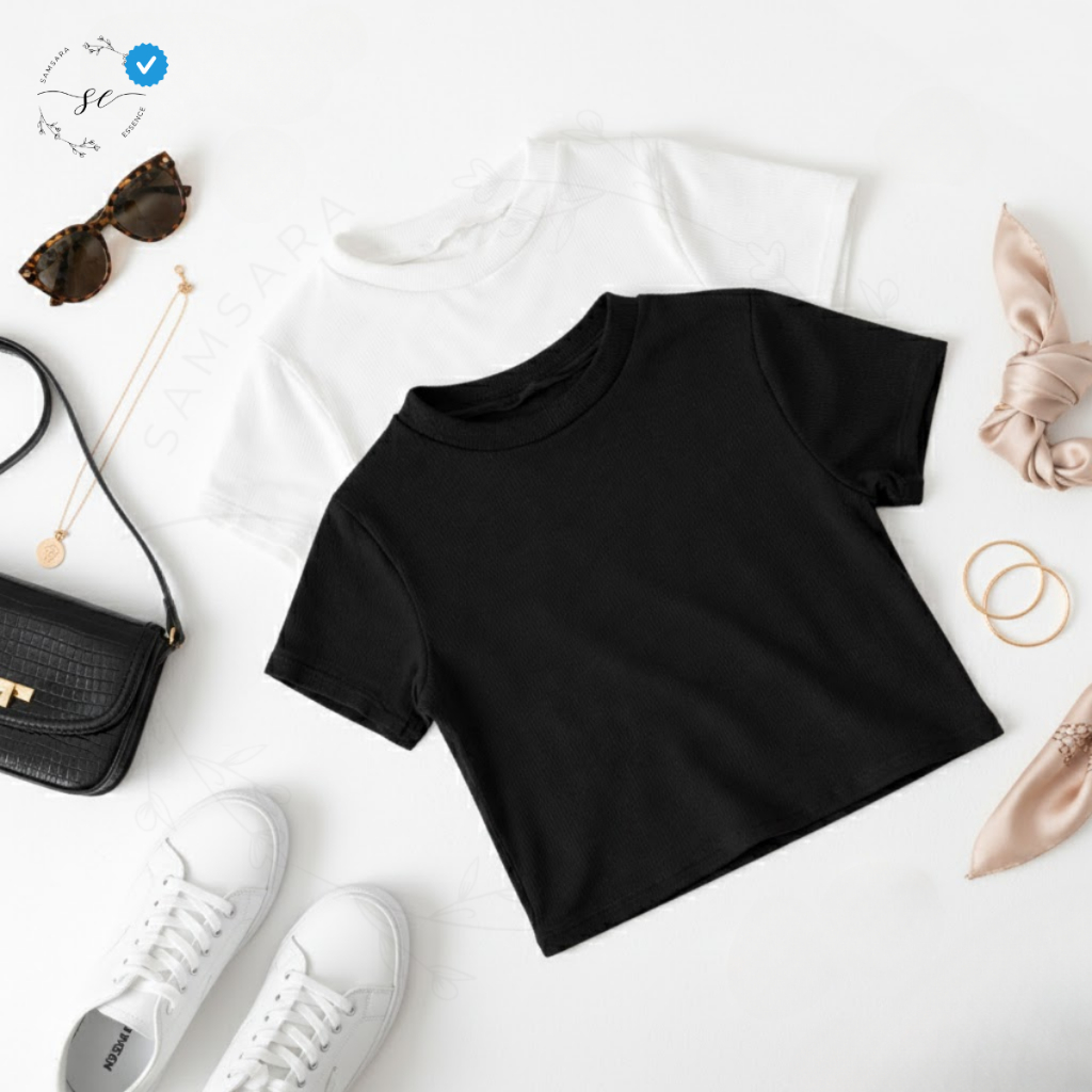 Kit 02 Cropped Manga Curta Feminino Tecido Ribana Premium Canelado Camiseta Básica Luí