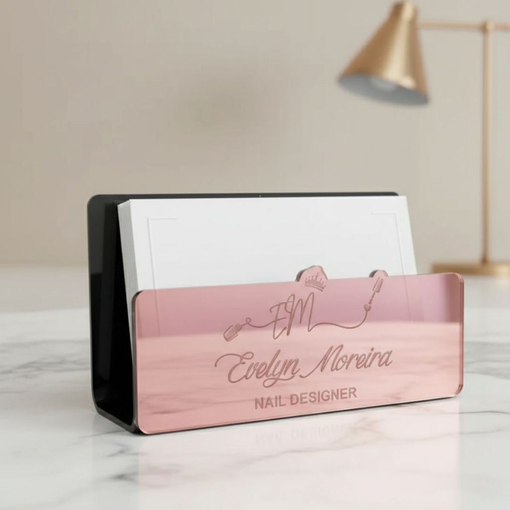 Porta Cartão Visita Rose Delicado Acrílico 100% Espelhado Personalizado Mesa Balcão em Oferta na Shopee