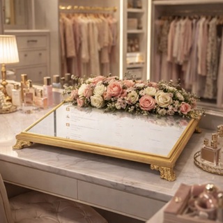 Bandeja Grande Espelhada Decoração De Luxo Barato Enfeites Presentes OURO VELHO em Oferta na Shopee