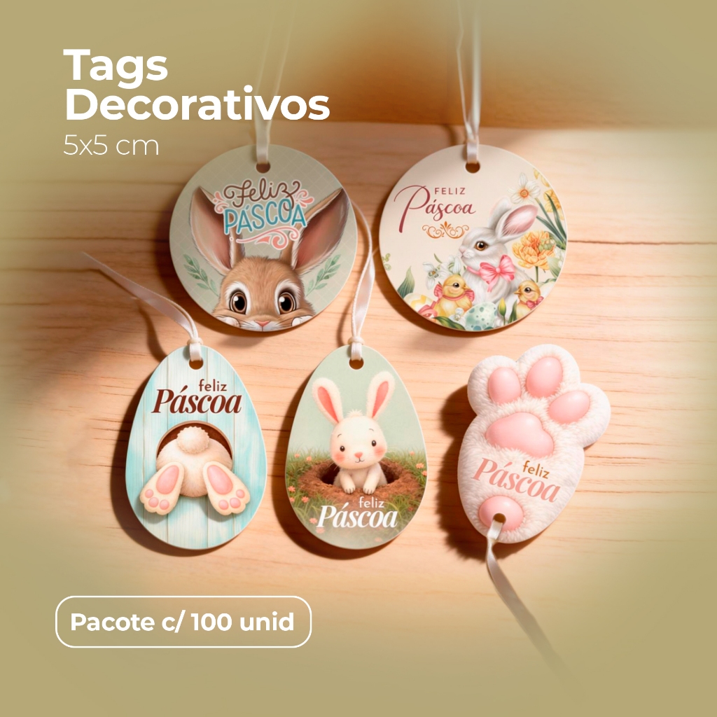 Tags Etiquetas de Páscoa 2026 Decorativas Papel Triplex 350g Verniz | Confeitaria e Embalagens