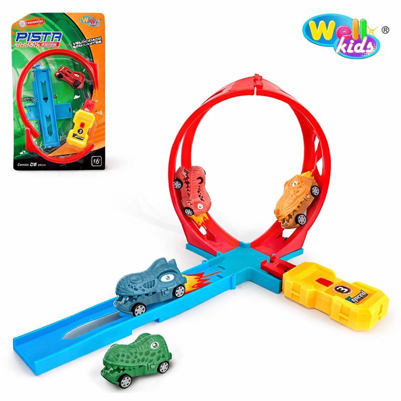 Pista de Corrida com Carrinho Dinossauro e lançador Loop Brinquedo de Menino Divertidas