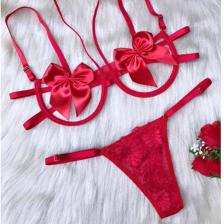 Conjunto Laço Lingerie Sexy Calcinha Fio Renda e Sutiã com Aro Luxo Sexy Sensual Dia dos Namorados em Oferta na Shopee