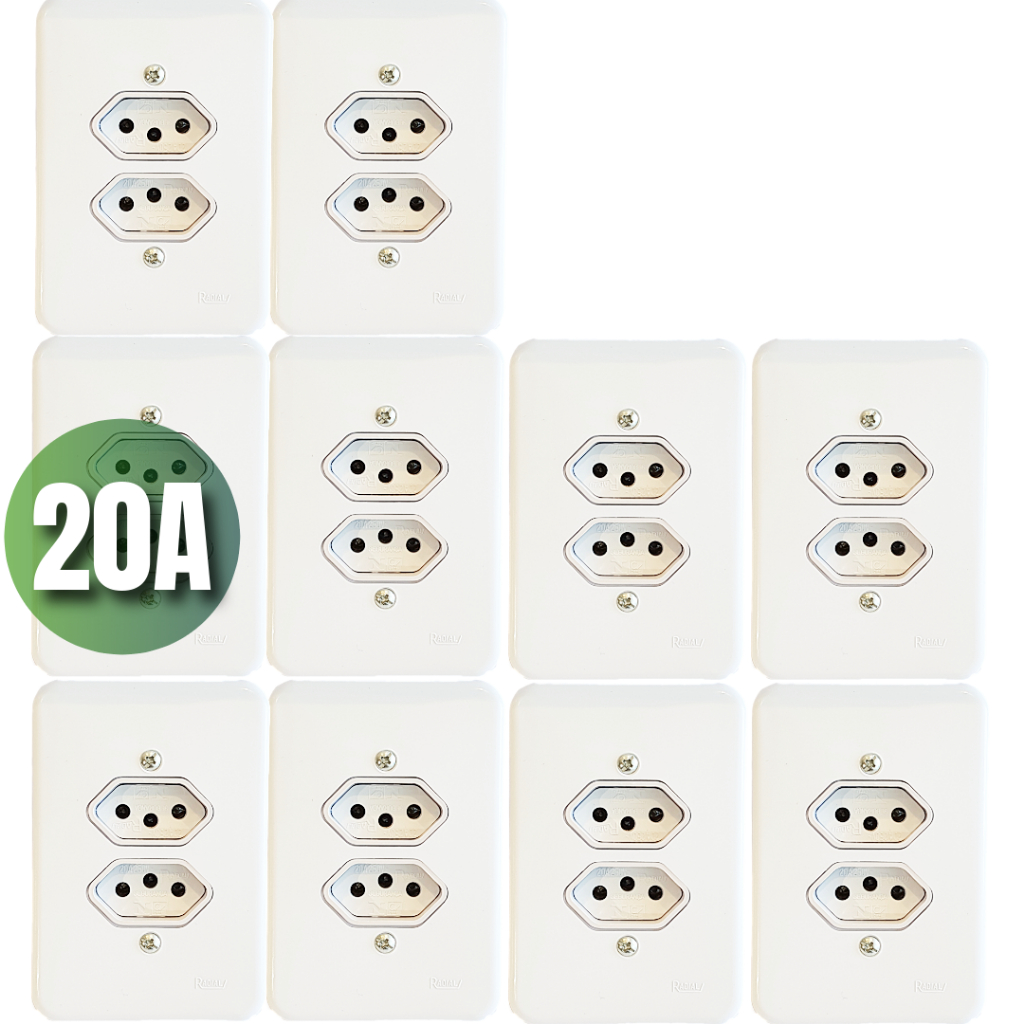 Kit Tomada 20A Dupla Simples De Parede Completa Bivolt em Oferta na Shopee