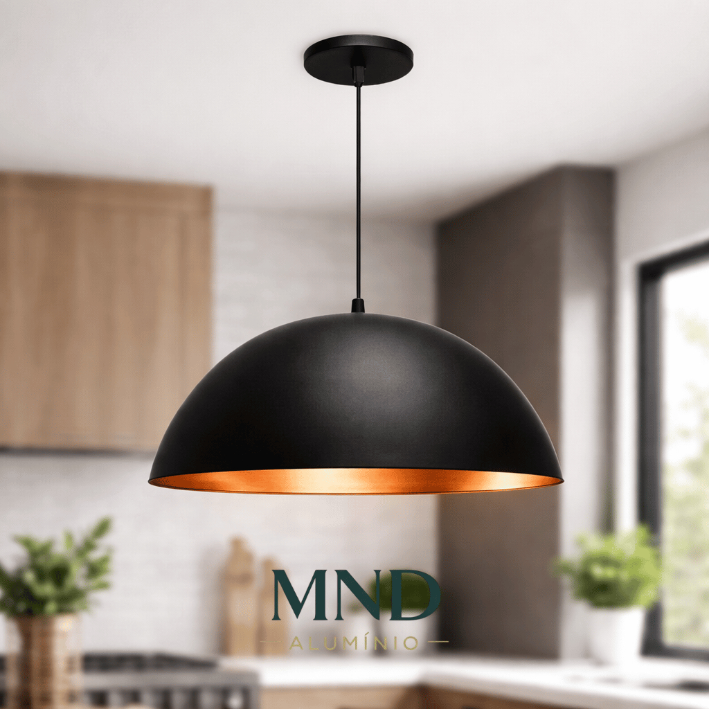 Lustre Pendente Meia Lua 40Cm Alumínio Preto Com Cobre – Pendente Meia Lua 40cm Preto e Cobre