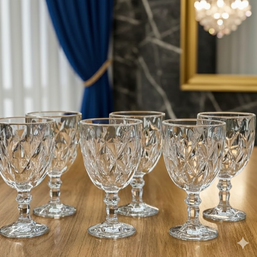 Jogo de 6 Taças Diamond Transparente 350 ML - Agua Vinhos e Outros