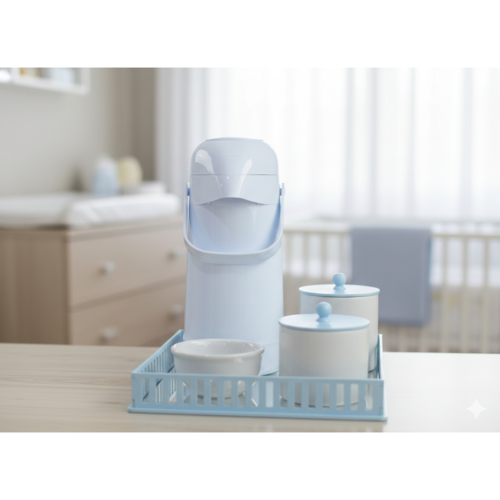 Kit Higiene Porcelana Bebê Maternidade K212 Azul Pote Algodão Pote Cotonete Decoração Quarto Infantil