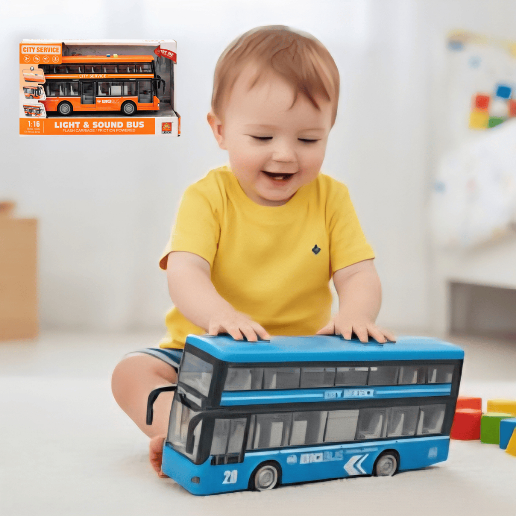 Ônibus de Brinquedo 2 Andares 1:16 com Luz e Som  Movimento por Fricção