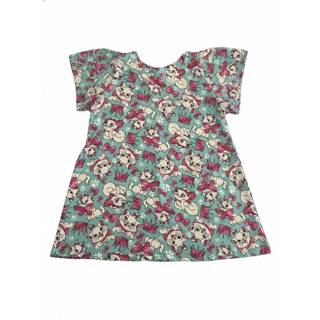 Vestido Infantil Gatinha Princesa Estampado – Vestido Casual Menina Manga Curta Roupa Infantil Confortável Moda Kids