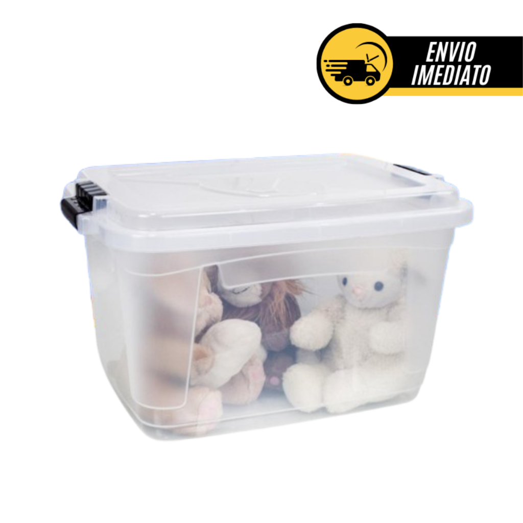 Caixa Organizadora 50 Litros Reforçada Com Trava Tampa e Rodinhas Empilhável Transparente Multiuso em Oferta na Shopee