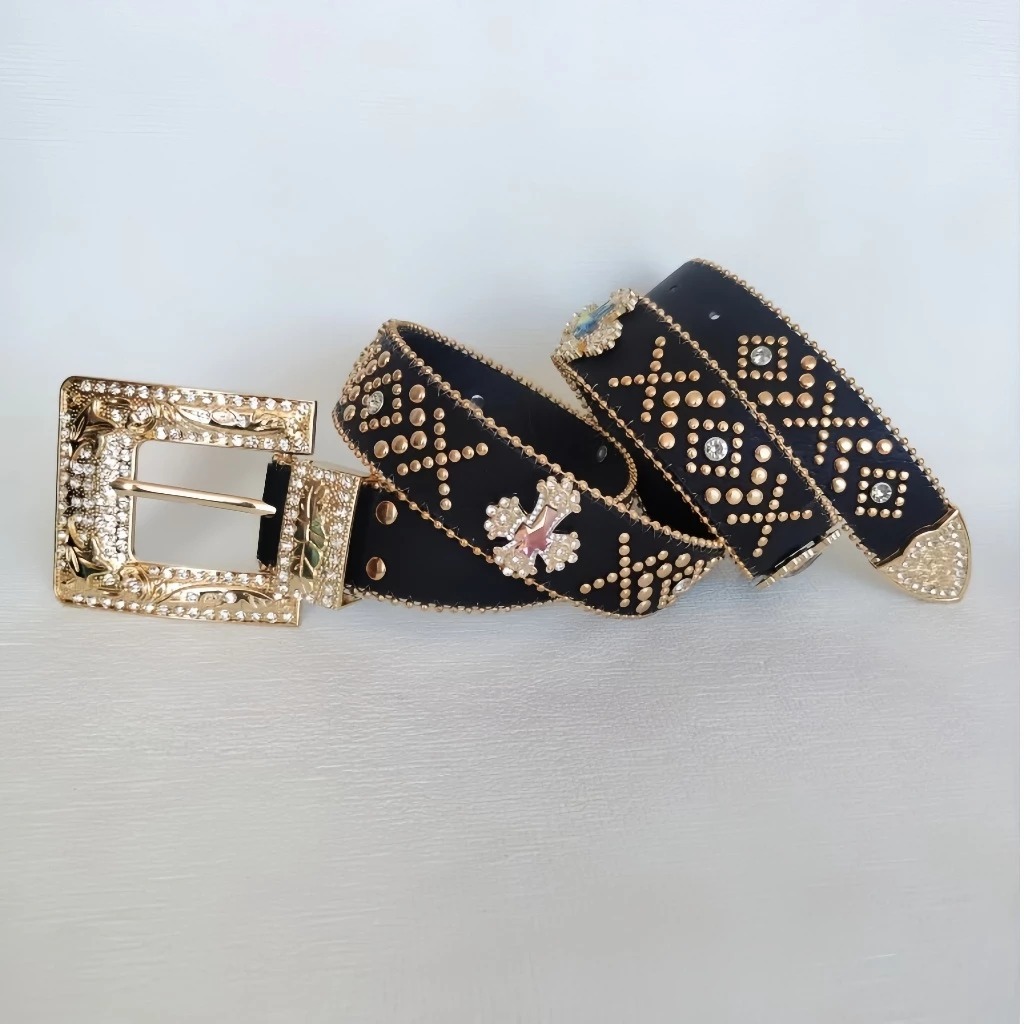 Cinto Feminino Country Com Cruz Strass Brilhos Ocidental Cowboy Tachas Blogueira Balada Festival
