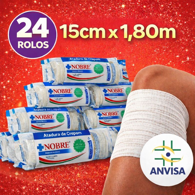 24 Rolos Atadura Faixa Curativo 13 Fios Crepom 15cm X 1,80m Nobre Slim Premium Luxo Macio Resistente