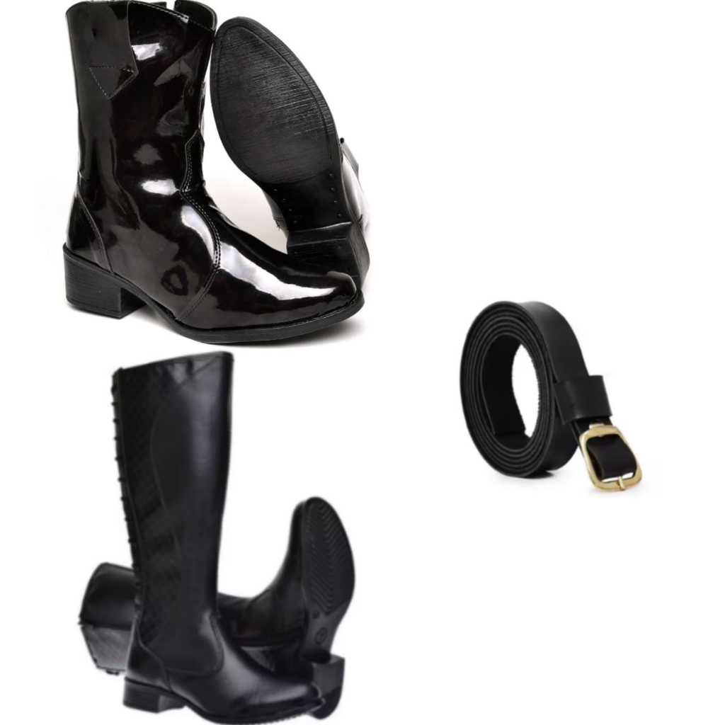 Super kit Bota Texana Verniz Preta + Bota Montaria com Cadarço Preta + Cinto PT