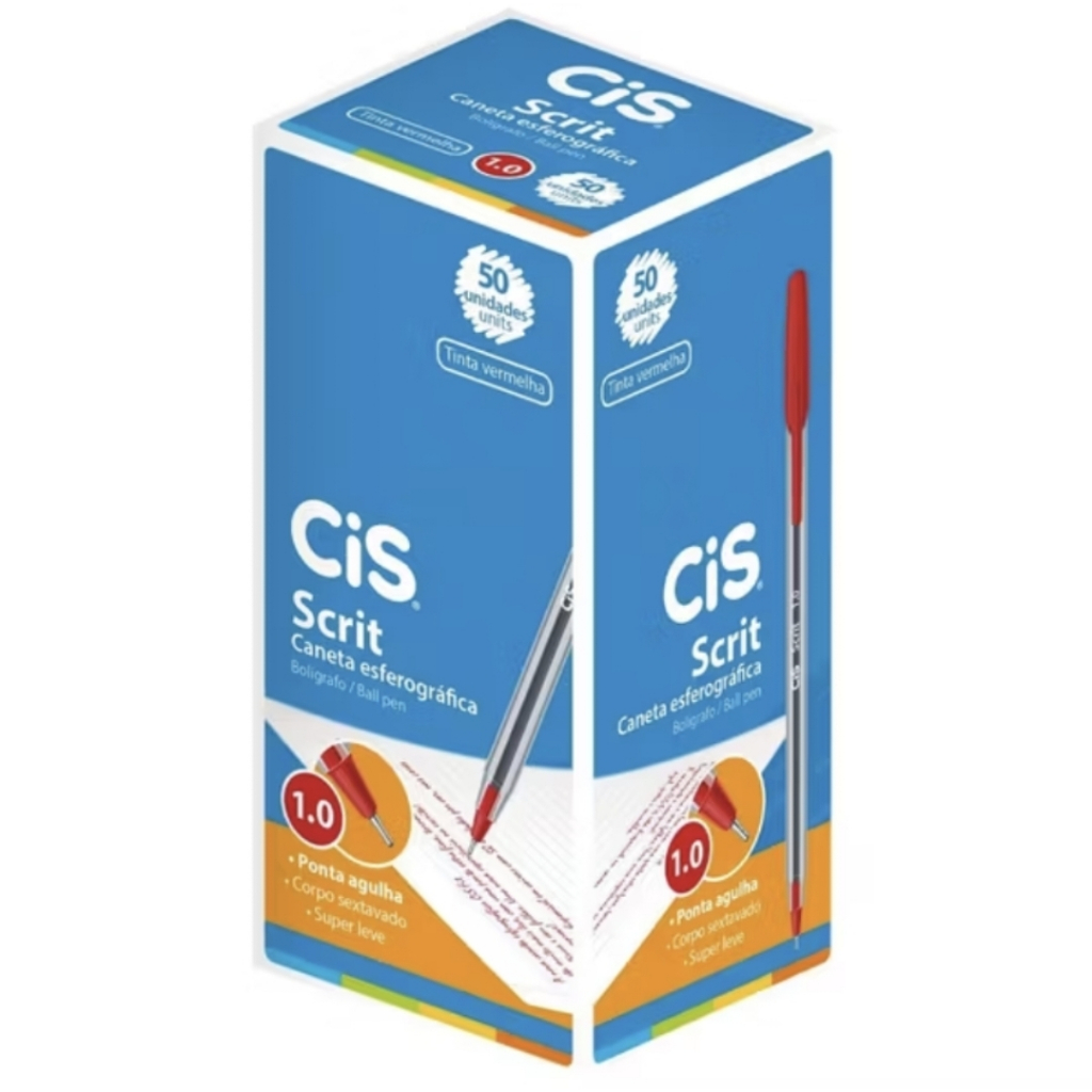 Caneta Esferográfica Cis Scrit 0,7mm Pt Cx C/50 - Promocão cor vermelha
