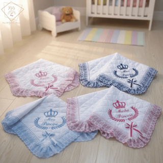 Manta Cobertor em Lese Bordada e Forrada Baby Menino Menina Hipoalergica 80cm x 80cm Coleção Realeza em Oferta na Shopee