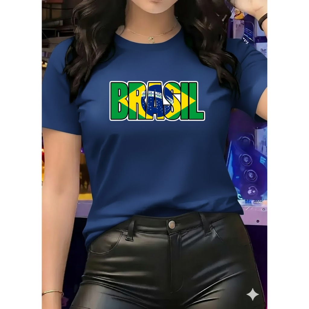 Camiseta Blusa do Brasil Feminina Algodão Moda Copa Bandeira Envio Imediato