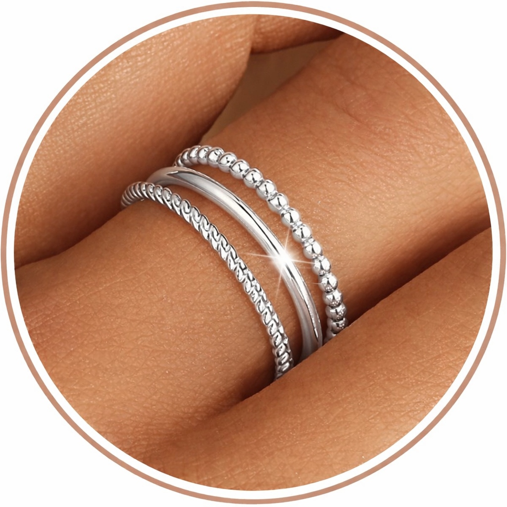 Kit 3 Trio de Três Anéis a Prata 925 para Empilhar – Estilo Moderno e Elegante em banhado a ouro 18k delicado
