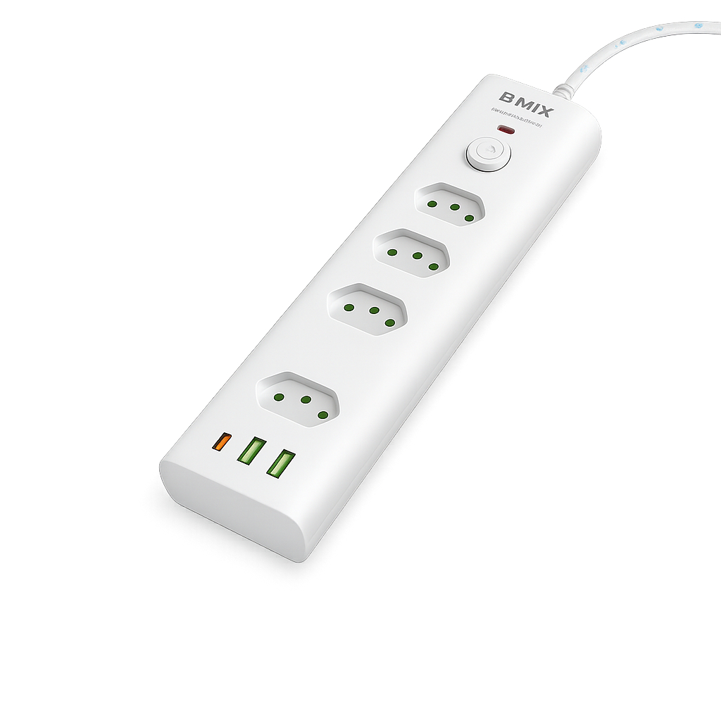 Extensão 20a bivolt 4 Tomadas Filtro De Linha 20 amperes 2 metros Com Usb e Tipo-C