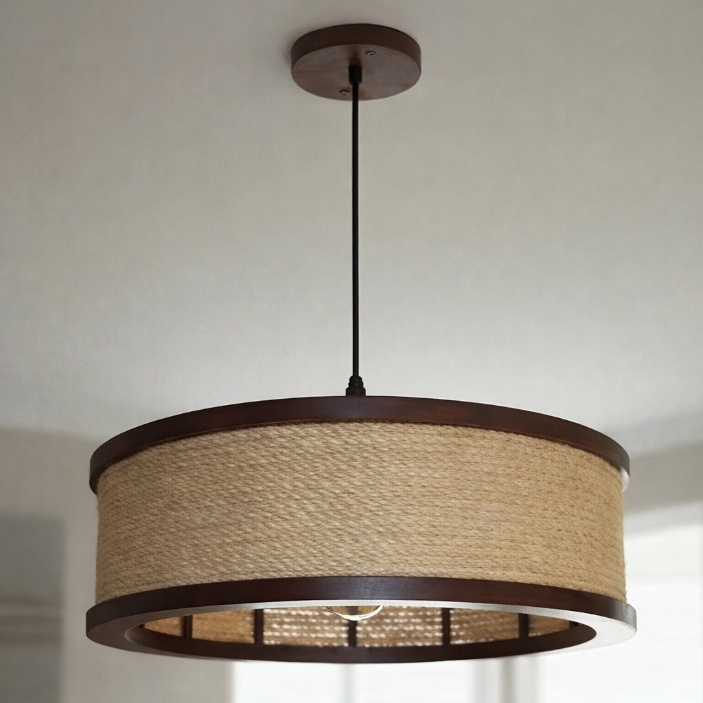 Luminária Lustre Pendente Rústico Madeira 44 Cm/ Cabo PP em Oferta na Shopee