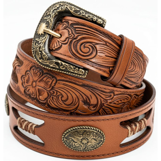 Cinto Country American Longhorn Original Couro Entalhado Top Marrom em Oferta na Shopee