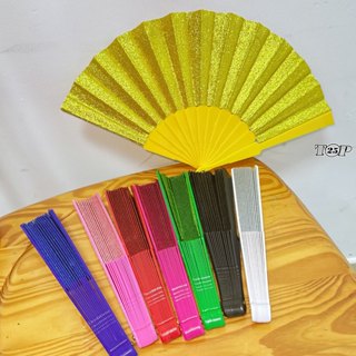 Leques orientais coloridos com glitter, perfeitos para festas, dança, carnaval. em Oferta na Shopee