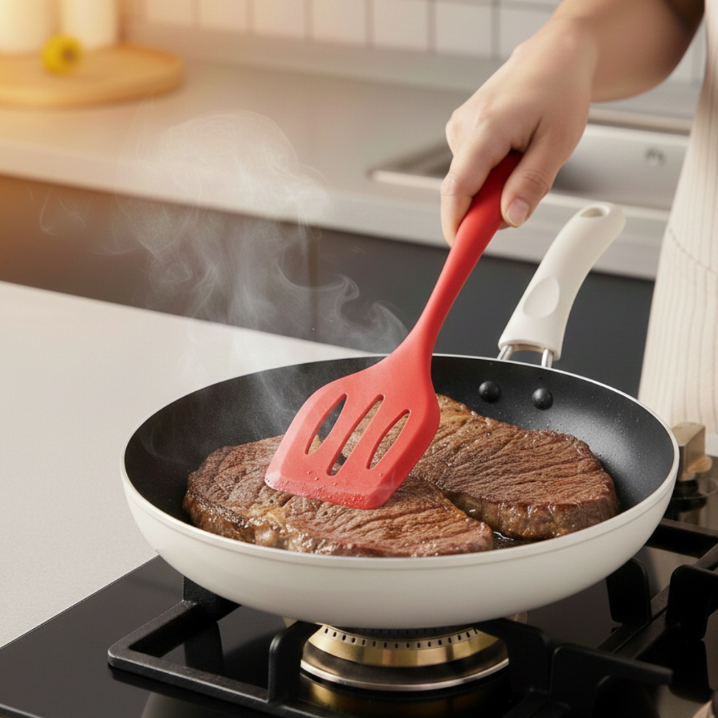 Espátula de Silicone Inteiriça Vazada – Não Acumula Sujeira e Fácil de Lavar