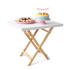 Mesa Cavalete Para Decoração de Festa Em MDF e Pinus Pintada Branca