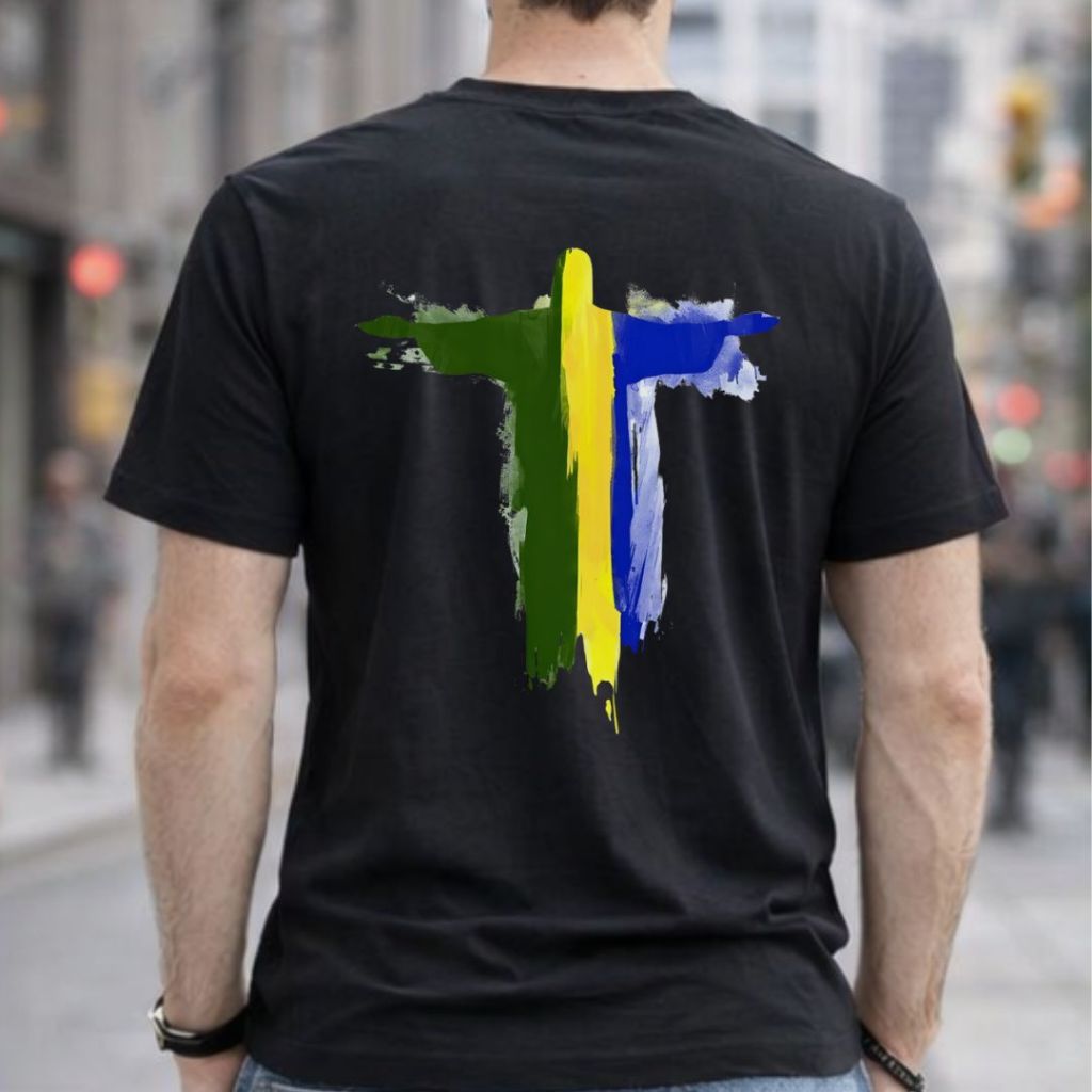 Camisa Camiseta Estampada BRASIL 100% algodão Futebol Copa do Mundo Torcedor Streetwear PRETA