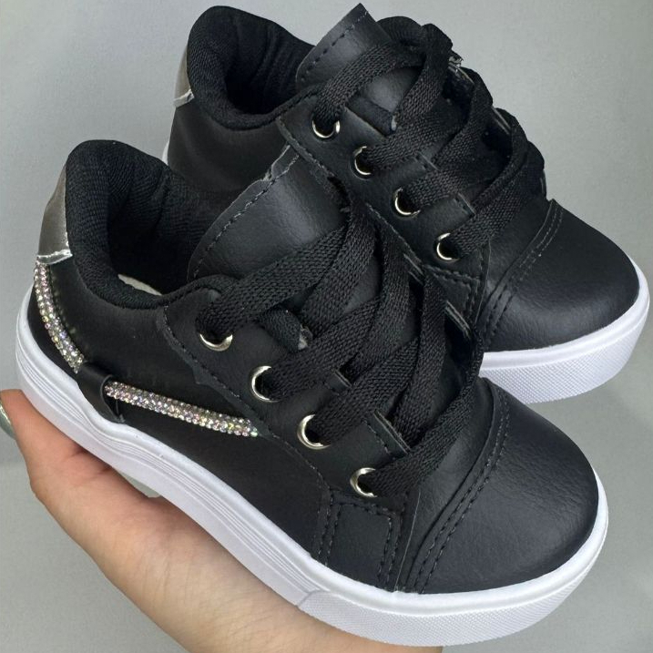 Tênis Infantil Menina Preto com Strass Brilho Estiloso Confortável Dia a Dia Volta às Aulas Promoção em Oferta na Shopee