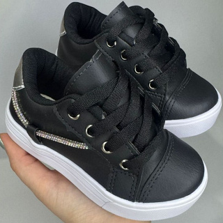 Tênis Infantil Menina Preto com Strass Brilho Estiloso Confortável Dia a Dia Volta às Aulas Promoção em Oferta na Shopee