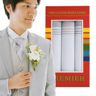 Kit 3 Lenços De Bolso Masculino Premier 32x32 Presente Pais em Oferta na Shopee