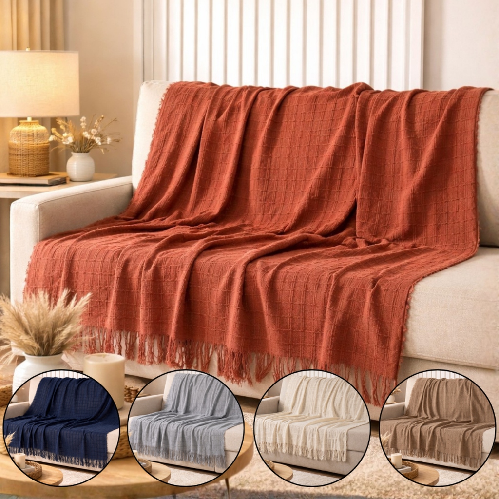 Manta para Sofá Decoração 100% Algodão com Nó nas pontas em Oferta na Shopee