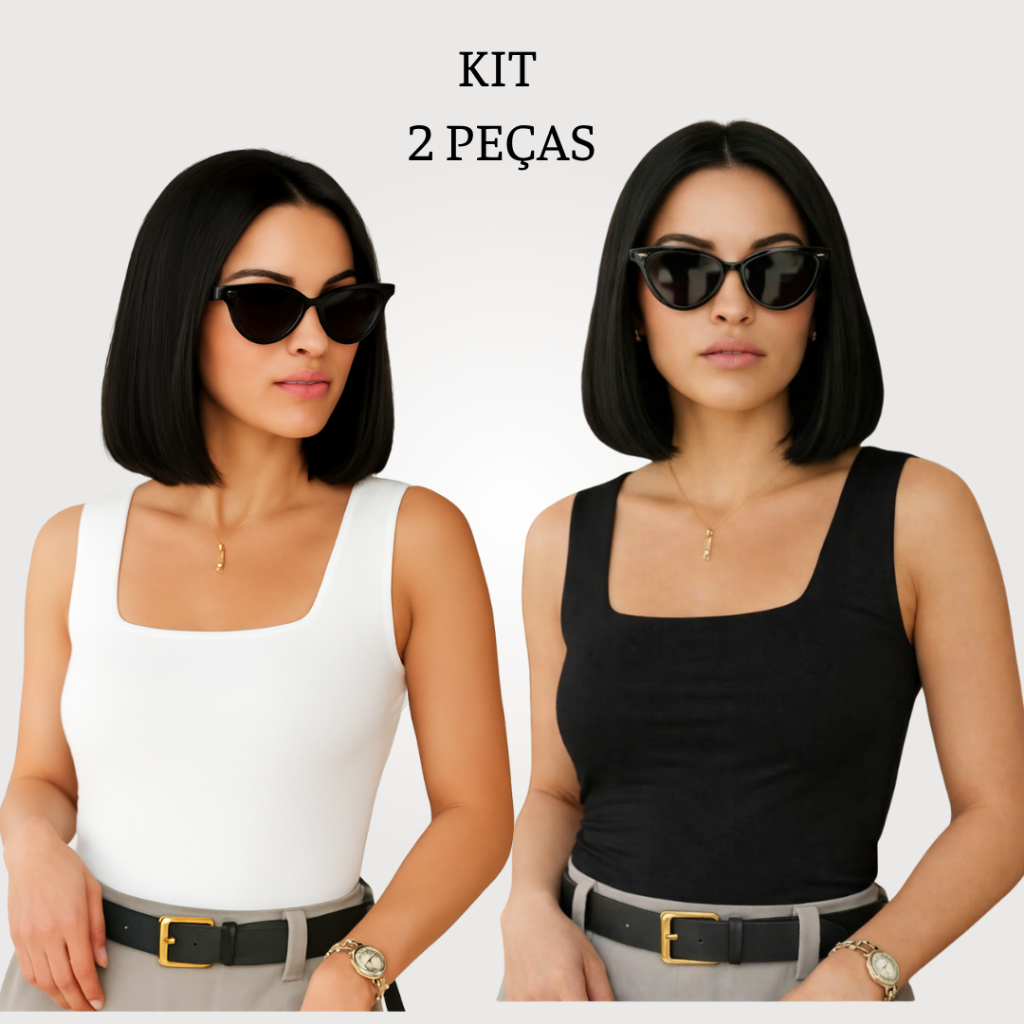 kit 2 BlusaS Regata Decote Quadrado Moda Blogueira Elegante Casual Trabalho Festa Básica Feminina Moda feminina Blusinha