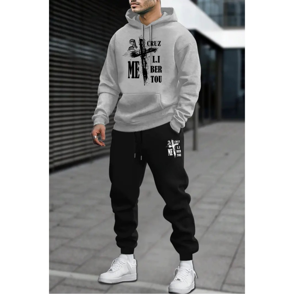 Conjunto Moletom Religioso Flanelado Blusa Calça Quente Confortável Alta Qualidade Premium Masculino