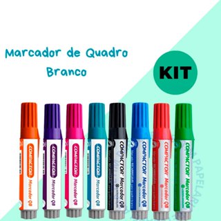 Kit 8 ou 4 Marcadores Para Quadro Branco QB Recarregável 8 Cores Compactor em Oferta na Shopee
