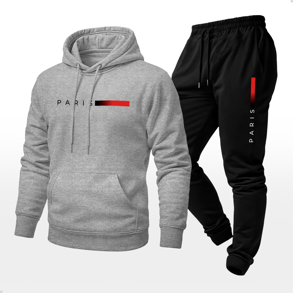 Conjunto Moletom Estiloso Flanelado Streetwear Paris France Masculino Quente Confortável
