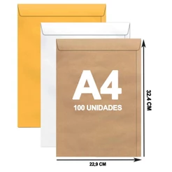Envelope A4 22x32 cm Kraft 229x324 Pardo Curriculum Escritorio Branco Ouro 50 e 100 Unidades
