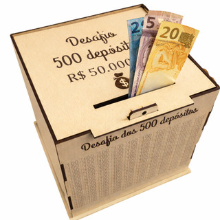 CAIXA 50 MIL DESAFIO DOS 500 DEPOSITOS GUARDE CINQUENTA MIL REAIS COFRE URNA POUPANÇA CASAL M1