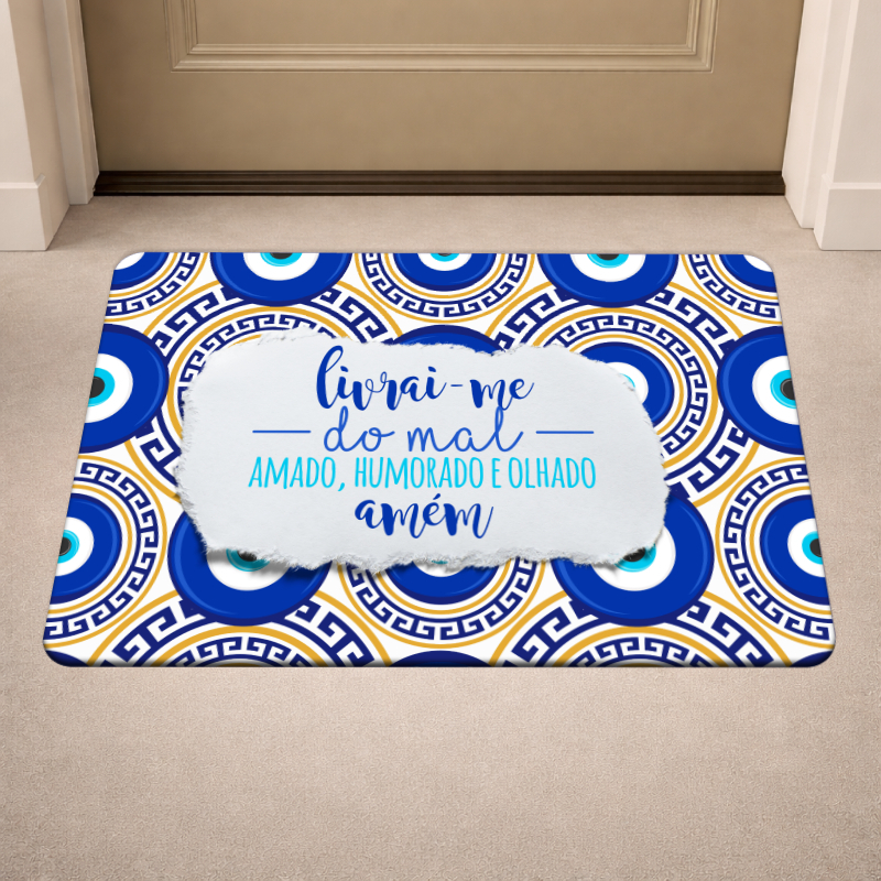 Tapete de Entrada para Porta de Casa Antiderrapante Olho Grego Mal Olhado - Envio Rápido em Oferta na Shopee