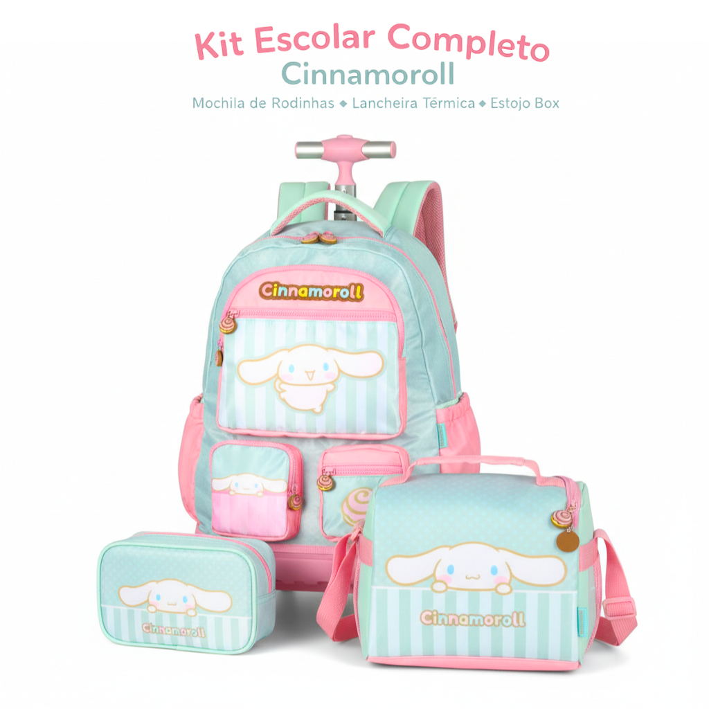 Kit Mochila Rodas Cinnamoroll My Melody Lancheira Termica Estojo